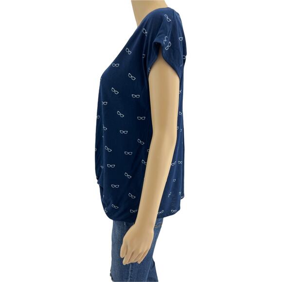 Izod (M) Navy Blue Sunglass Knot Tie Cap Sleeve Tee Shirt - Picture 3 of 6